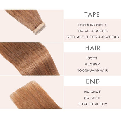 Echthaar Tape Extensions Auburn Ginger 55cm