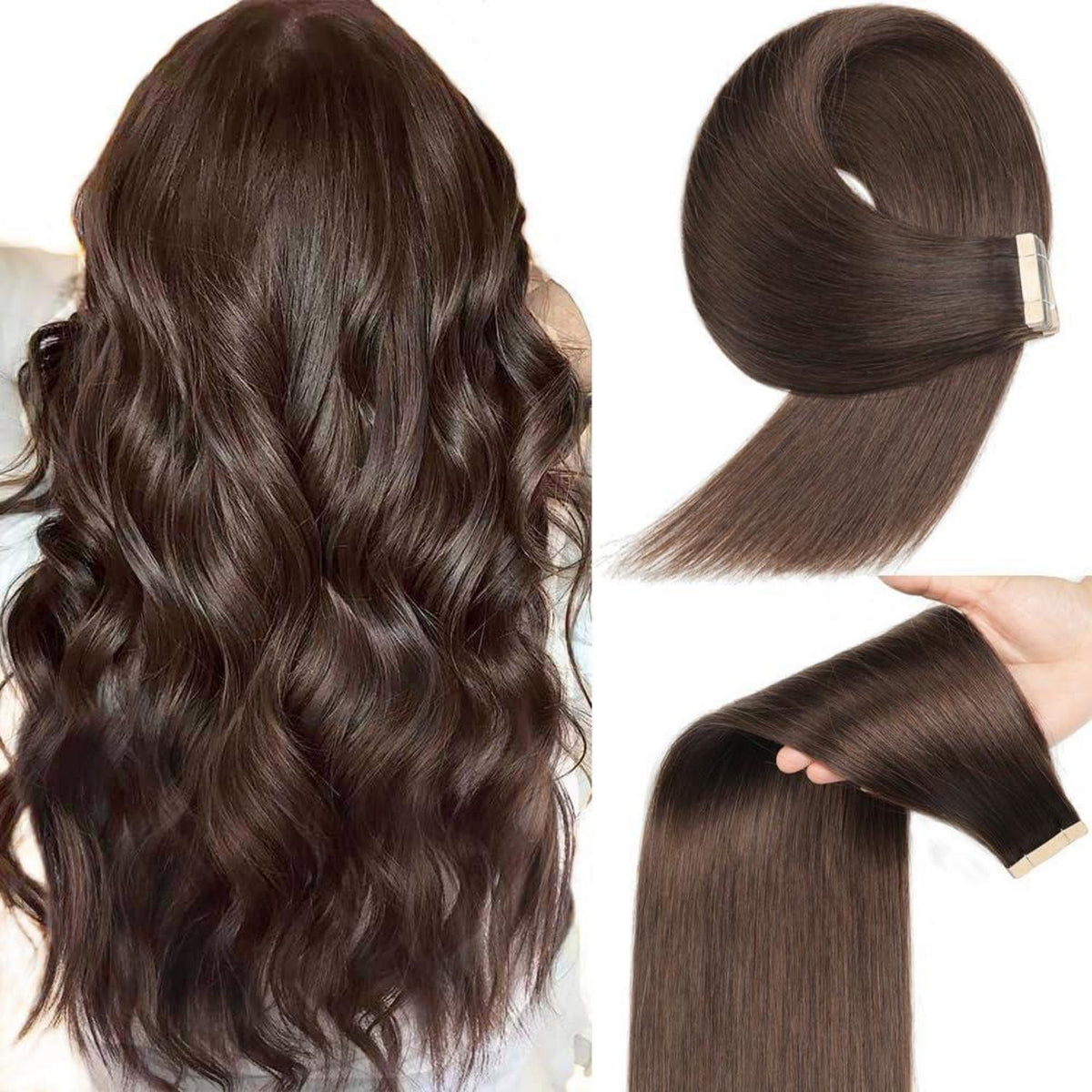 Echthaar Tape Extensions Dunkelbraun 55cm (22 Zoll)