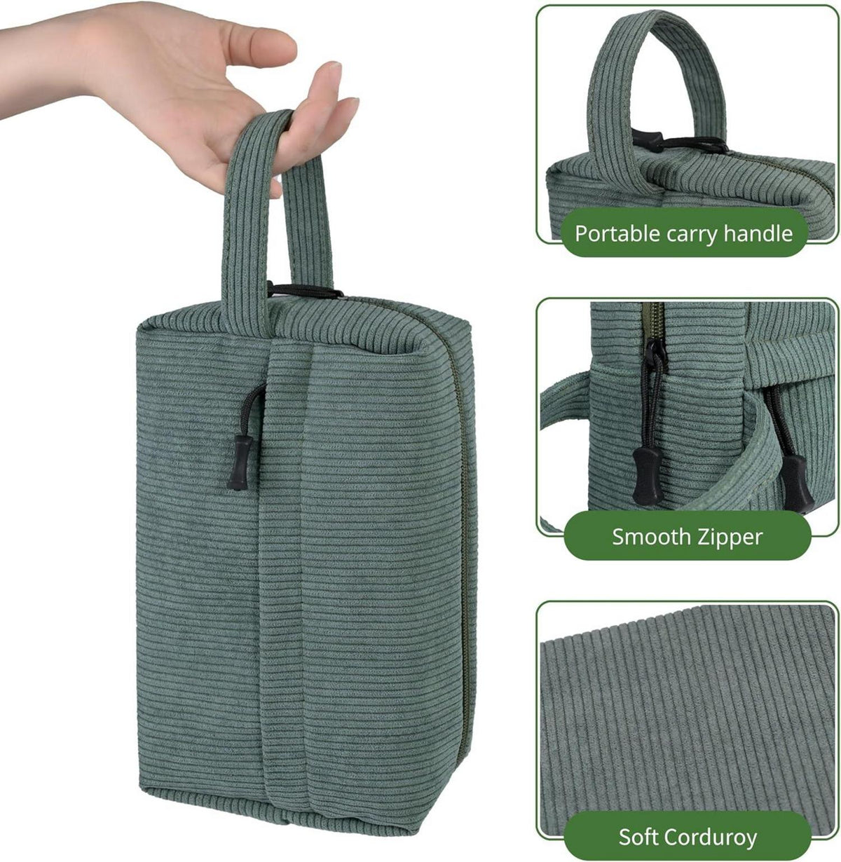 Kosmetiktasche Damen Set Cord Kulturtasche Makeup Tasche Grün
