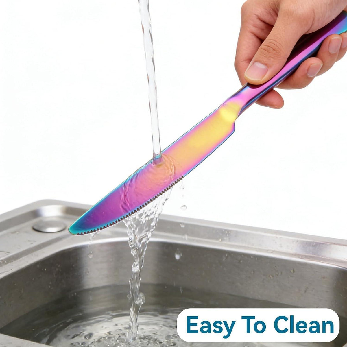 Edelstahl Tafelmesser Set | 4-teilig | Regenbogenfarben