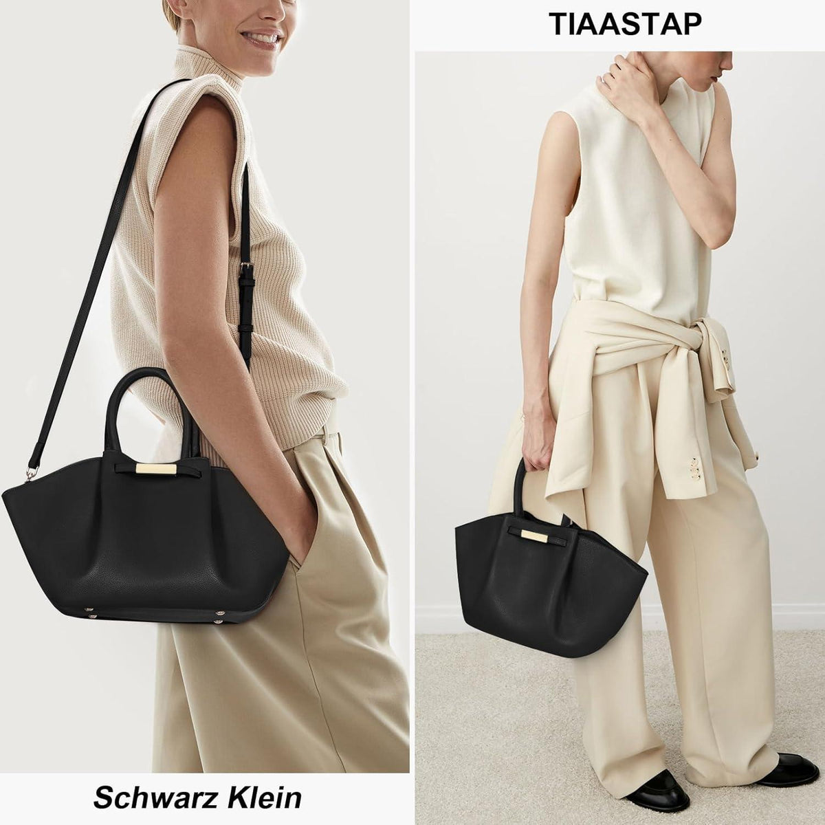 Große Damen Kunstleder Tote Bag Shopper Handtasche Schwarz