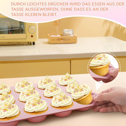 Silikon Muffinbackform 12er - Antihaft & Leicht zu Reinigen