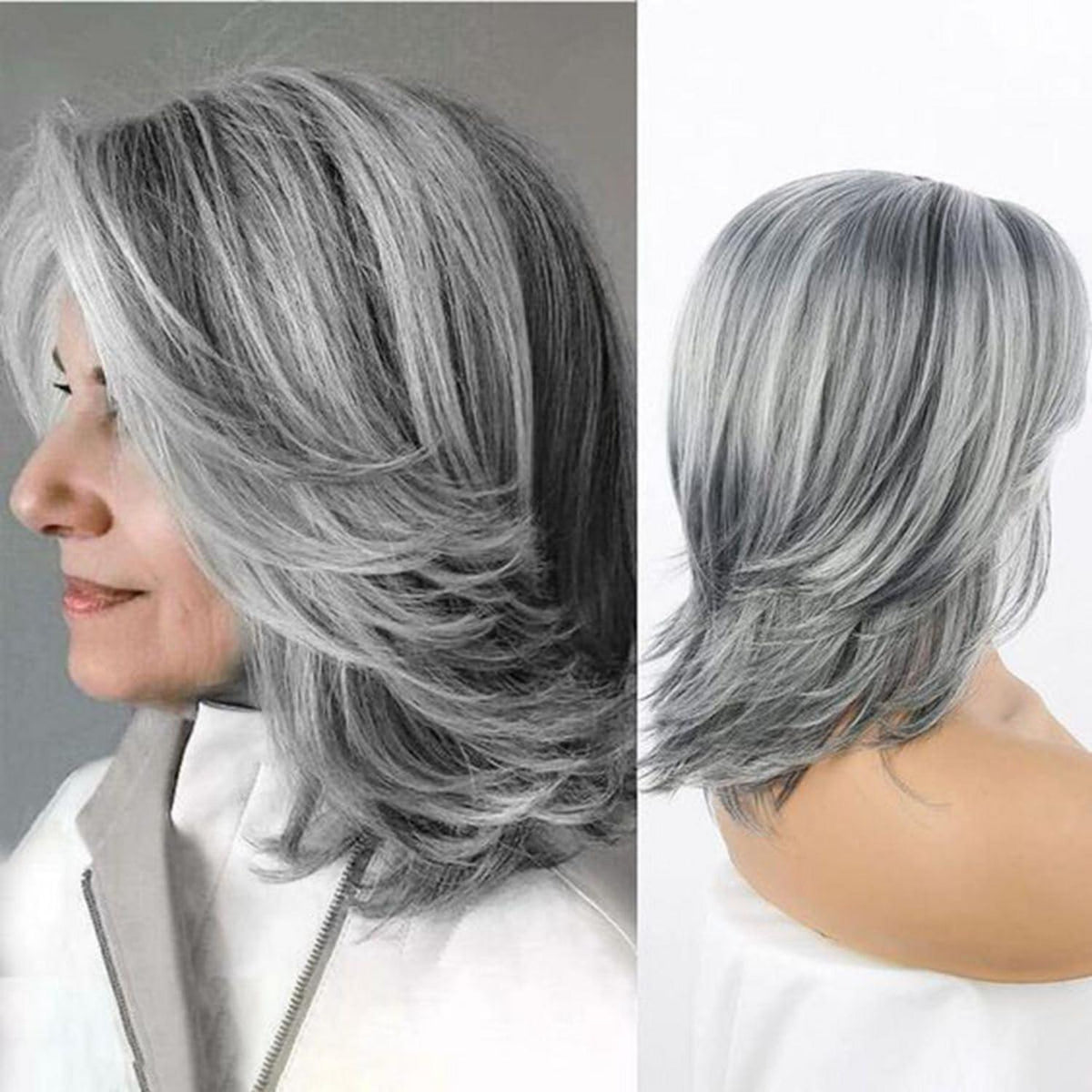 Graue Schulterlänge Mullet Synthetische Cosplay Perücke