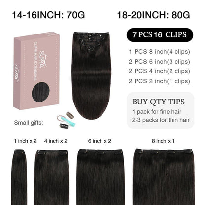 Echthaar Clip-In Extensions Gerade Schwarz 14 Zoll