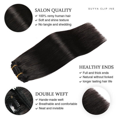 Echthaar Clip-In Extensions Gerade Schwarz 14 Zoll