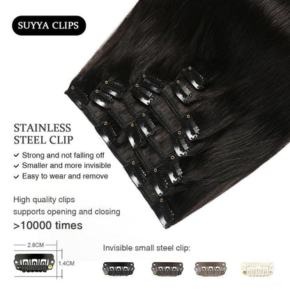 Echthaar Clip-In Extensions Gerade Schwarz 14 Zoll