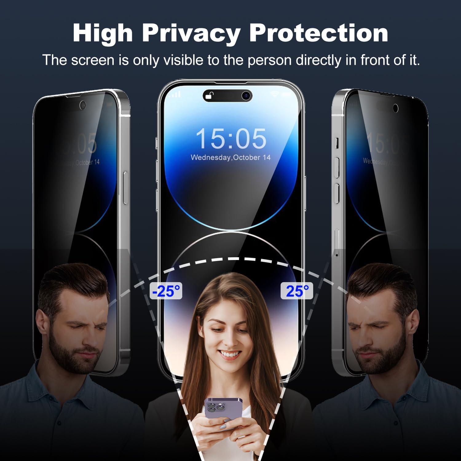 iPhone 14 Pro Max Sichtschutz 25° Anti-Spionage 9H+ 2 Stück
