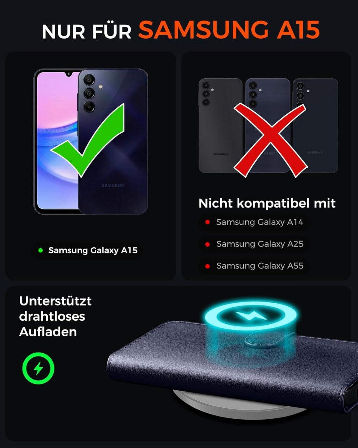 Samsung Galaxy A15 Handyhülle Blau RFID Standfunktion Magnet