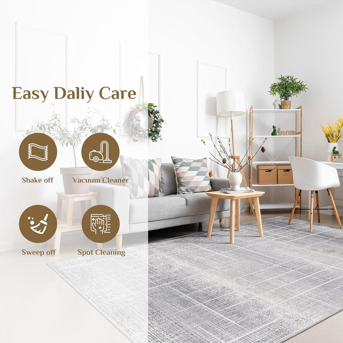 Modernes Teppich Wohnzimmer Anti-Rutsch Grau 160x230 Waschbar Beige