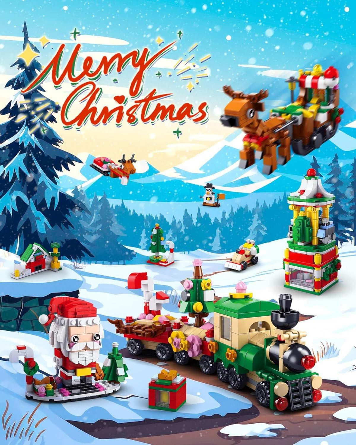 D-FantiX Weihnachts-Adventskalender Bauklötze Set 24 Tage Countdown festliches