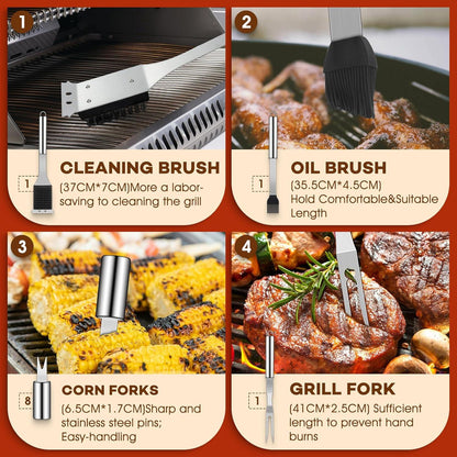 Grillbesteck Set Edelstahl 18-teilig BBQ Spatel Alukoffer Premium