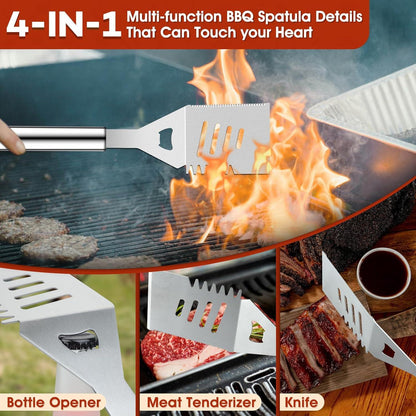 Grillbesteck Set Edelstahl 19-teilig BBQ Zubehör Koffer Spatel