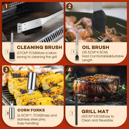 Grillbesteck Set Edelstahl 19-teilig BBQ Grillzubehör Alukoffer