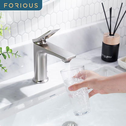 FORIOUS Wasserhahn Bad Waschtischarmatur Spotresist Nickel Edelstahl
