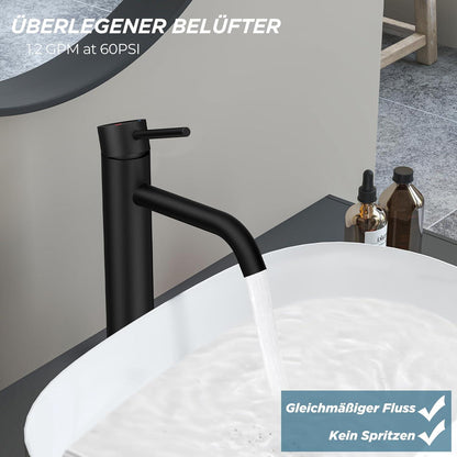 FORIOUS Schwarzer Hochglanz-Wasserhahn für Waschbecken im Badezimmer