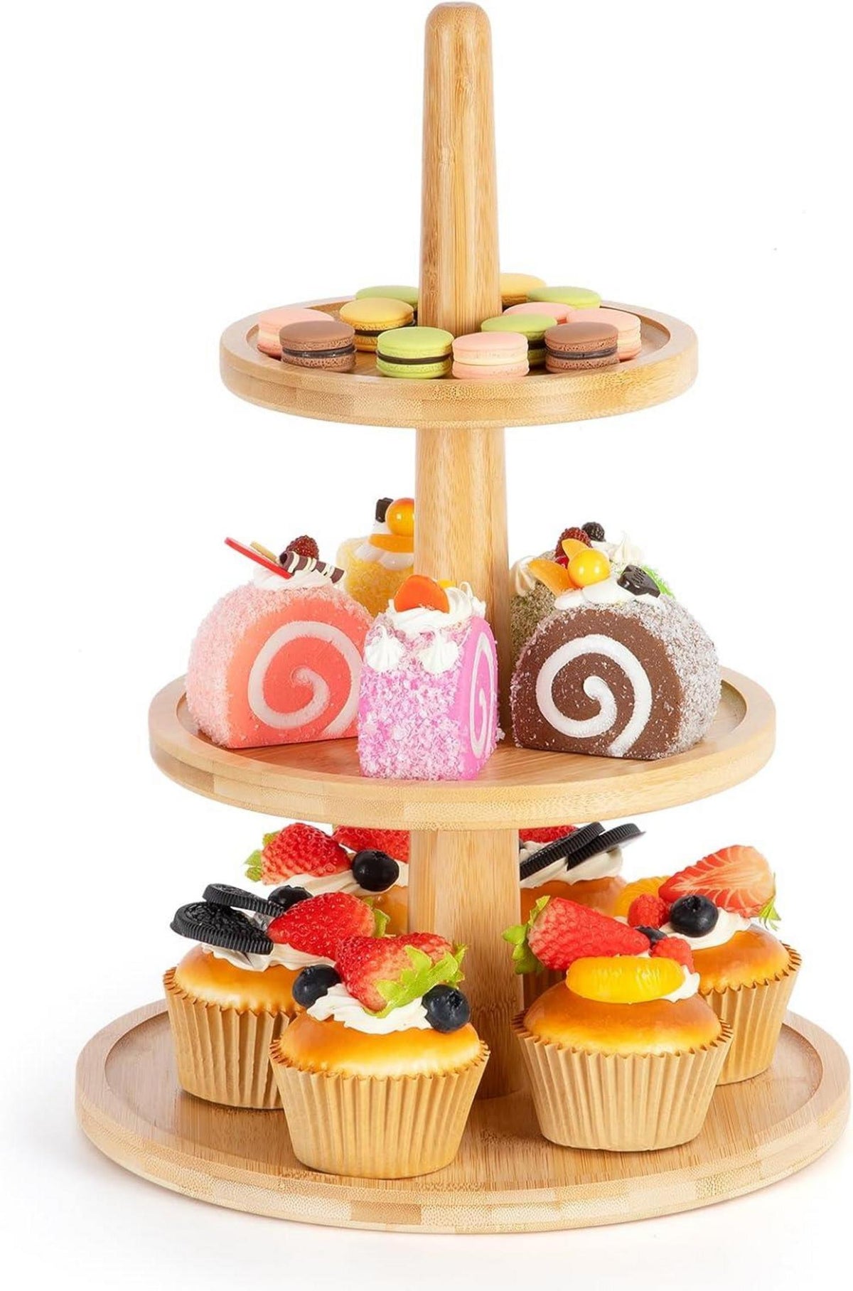 Etagere Tortenständer Kuchenständer Gebäck Hochzeit Party Bambus