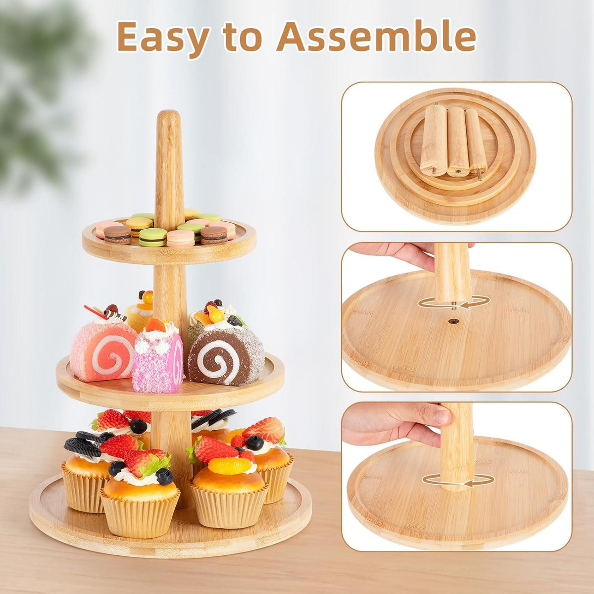 Etagere Tortenständer Kuchenständer Gebäck Hochzeit Party Bambus