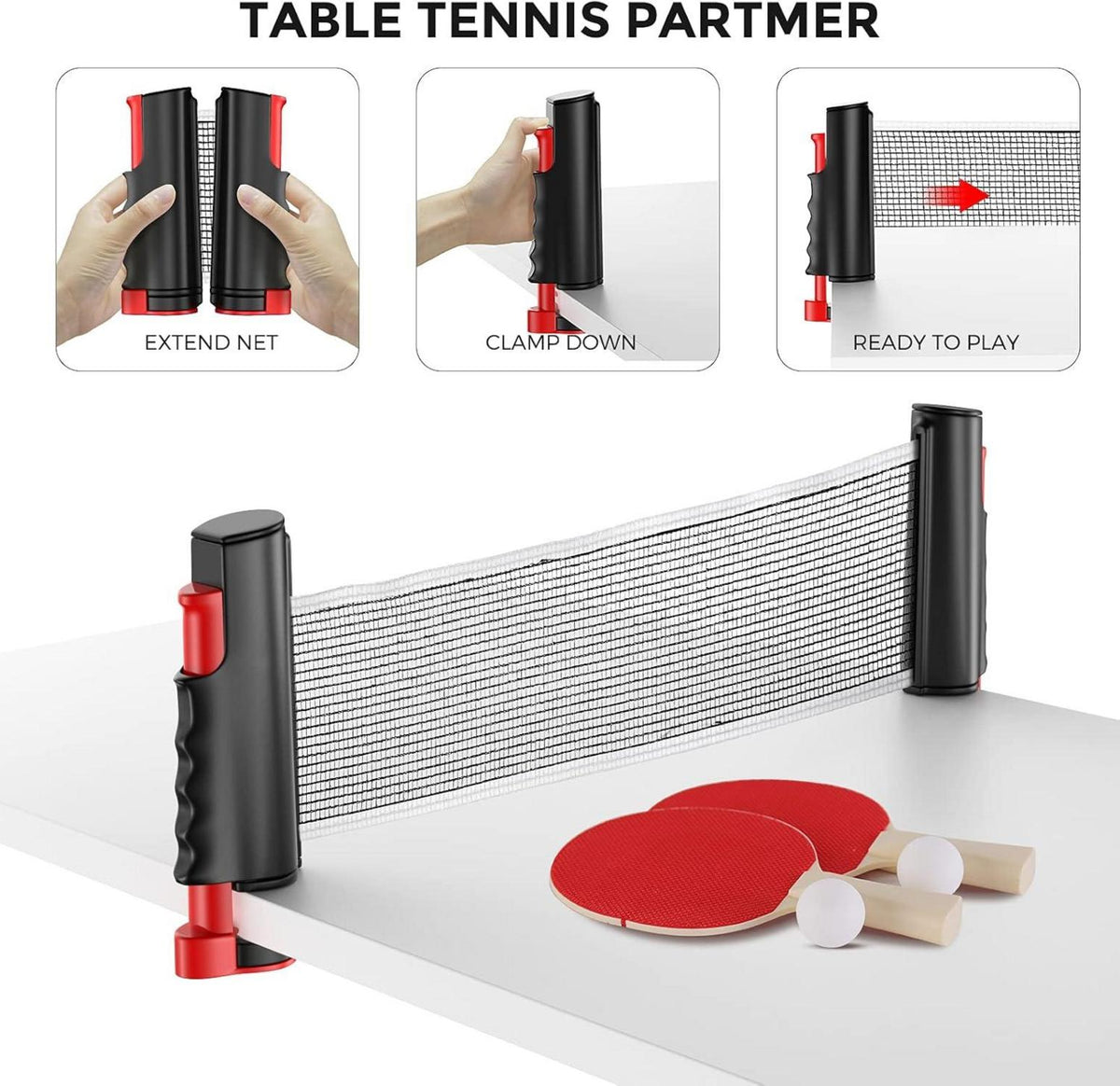 Tischtennisschläger Set mit 6 Bällen und Netz, Profiqualität
