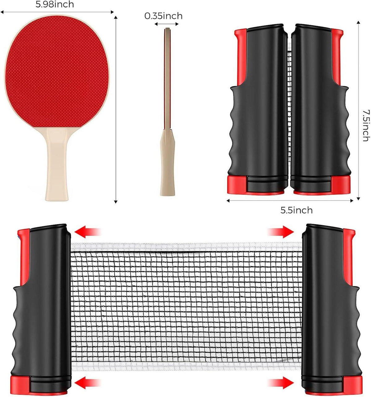 Tischtennisschläger Set Profi mit Tischtennisnetz & 6