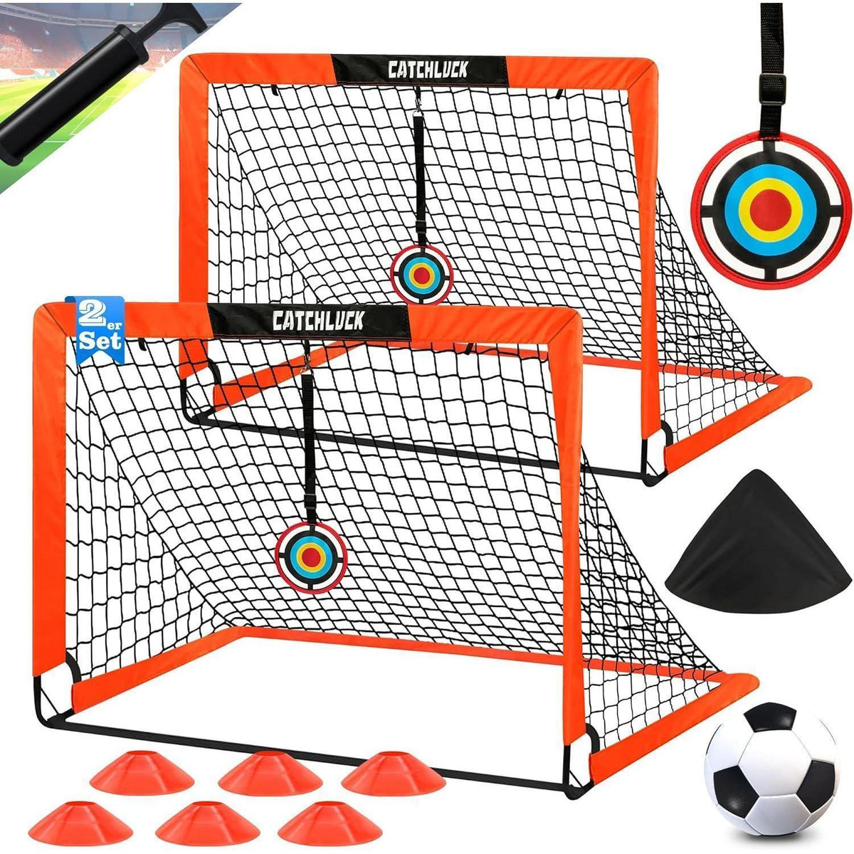 Fussballtore für Garten Kinder 2er Set mit Zubehör, Rot