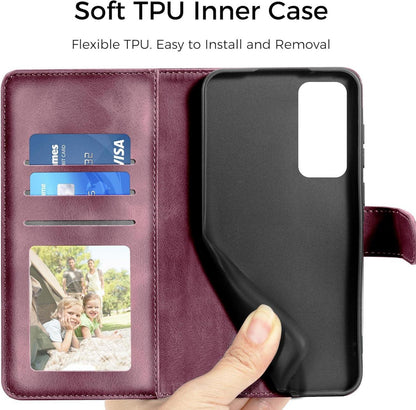 Samsung Galaxy S20 FE Lederhülle Flip Wallet Weinrot Magnet Stand EASDNB