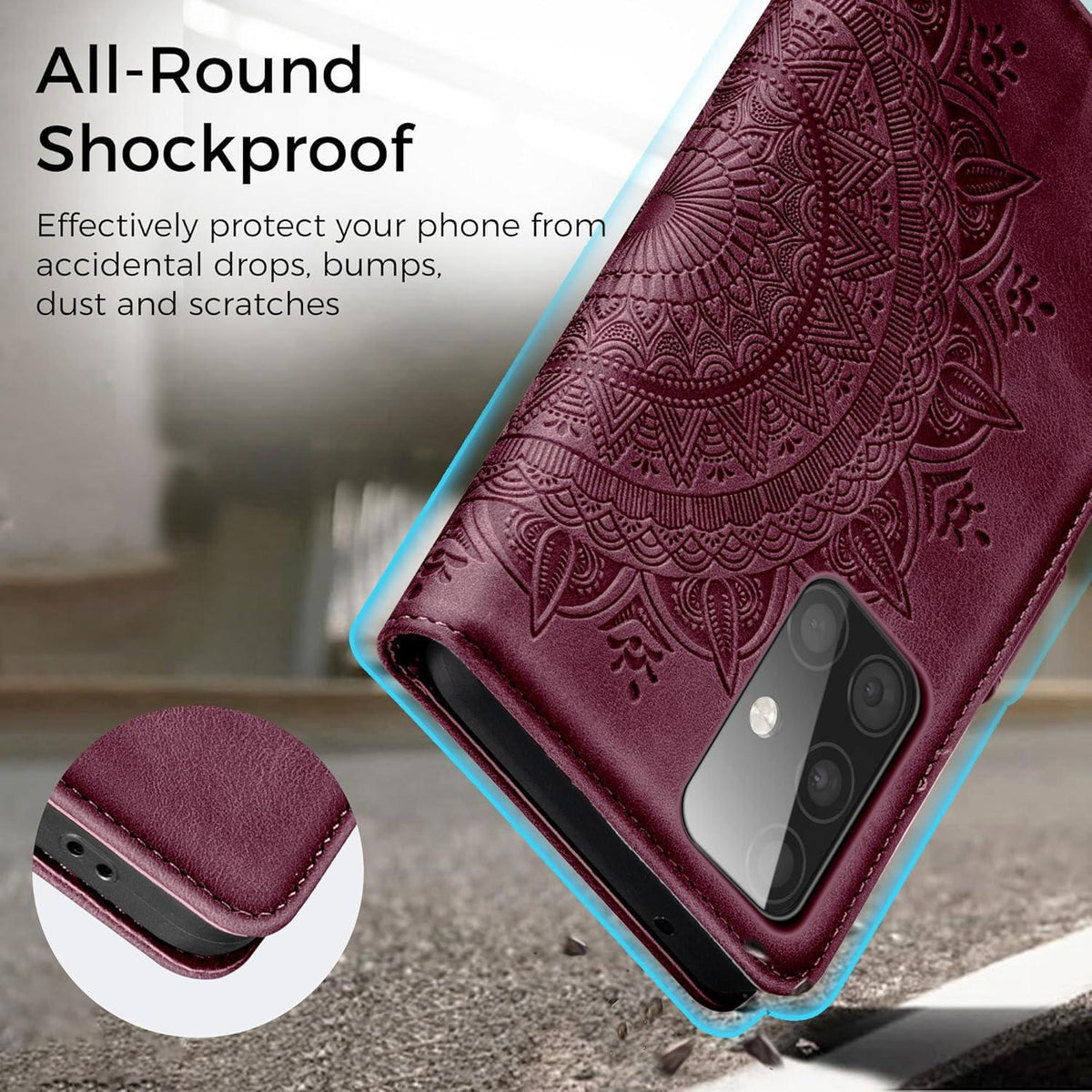 Samsung Galaxy A51 Hülle Wallet PU Leder mit Standfunktion Weinrot