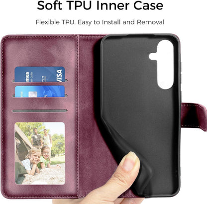 Samsung Galaxy S24 5G Hülle Wallet Leder Weinrot Magnet