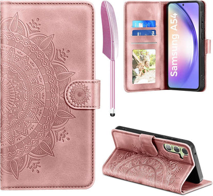 Samsung Galaxy A54 5G Lederhülle Wallet Case Prägung Pink Schutzhülle