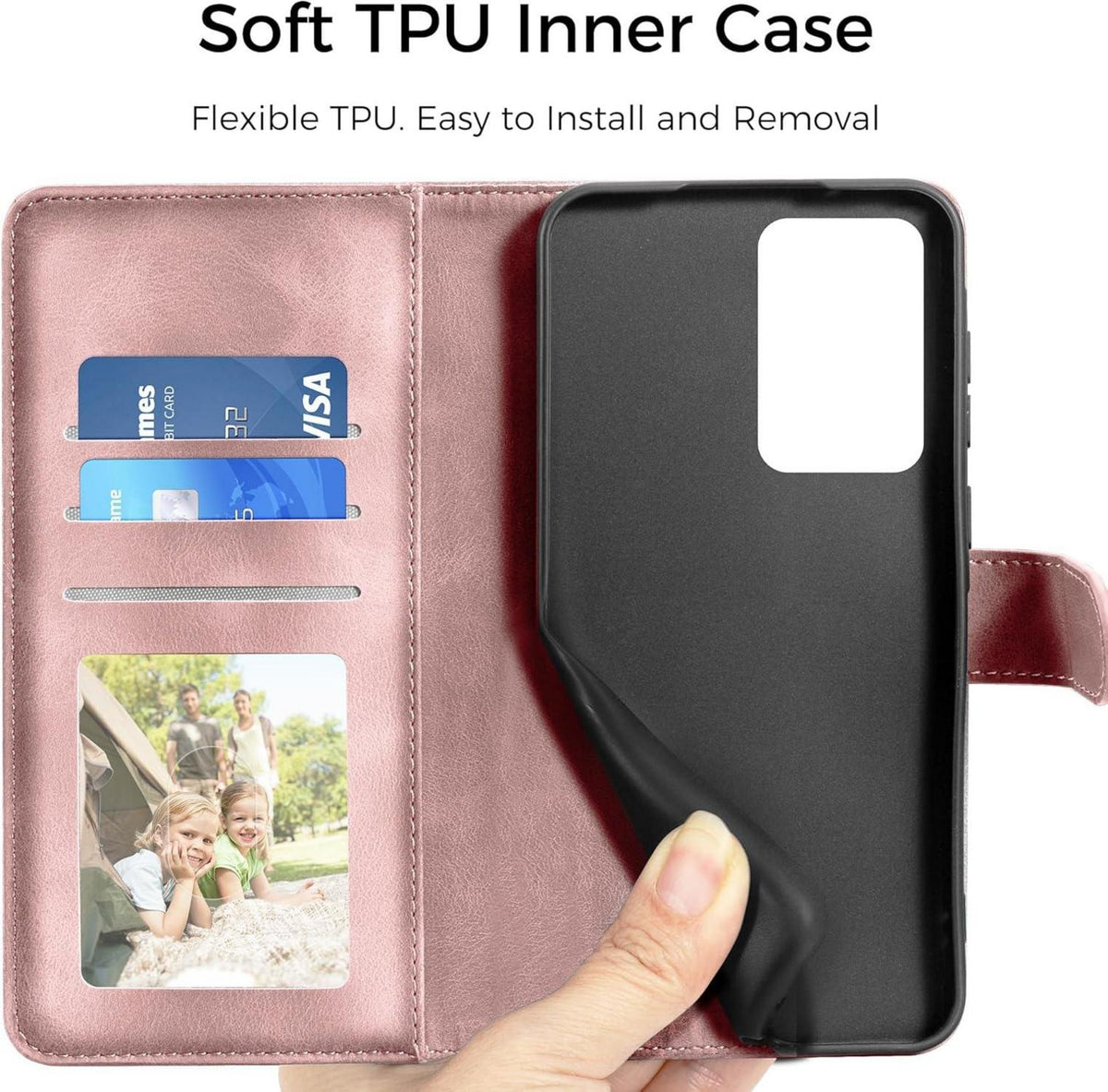 Lederhülle Samsung Galaxy A51 Flip Wallet PU Leder Case Rosa Standfunktion
