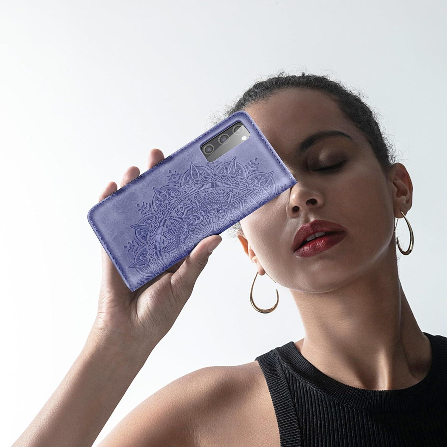 Lila Samsung Galaxy S20 FE Flip Wallet Lederhülle mit Kartenfach