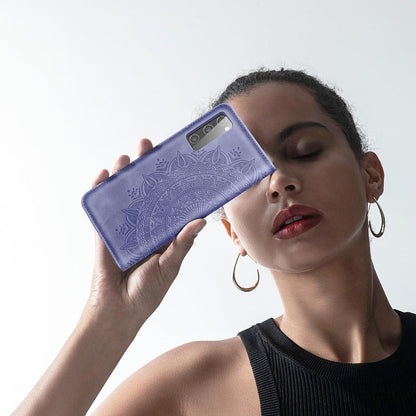 Lila Samsung Galaxy S20 FE Flip Wallet Lederhülle mit Kartenfach