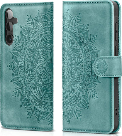 Samsung Galaxy S24 5G Lederhülle Wallet Case Grün Magnet Standfunktion