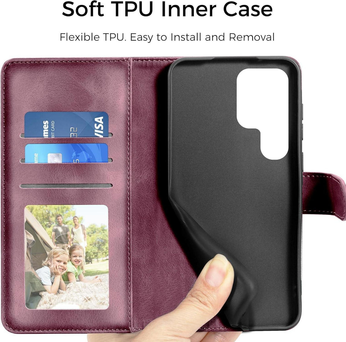 Samsung Galaxy S24 Ultra Handyhülle Flip Wallet Premium PU Leder Tasche Weinrot