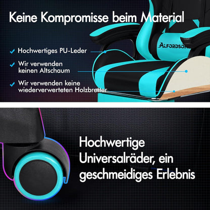 Gaming-Stuhl mit Massage Lendenkissen höhenverstellbar PU-Leder Cyan