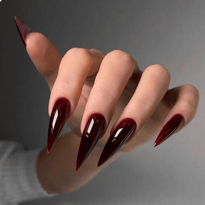 Lange Stiletto Halloween Nägel Burgunderrot - Press On Nails