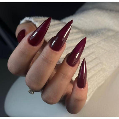 Lange Stiletto Halloween Nägel Burgunderrot - Press On Nails