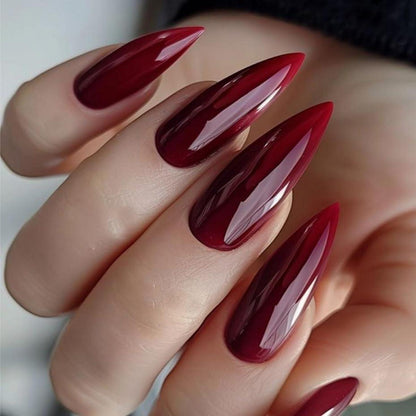 Lange Stiletto Halloween Nägel Burgunderrot - Press On Nails