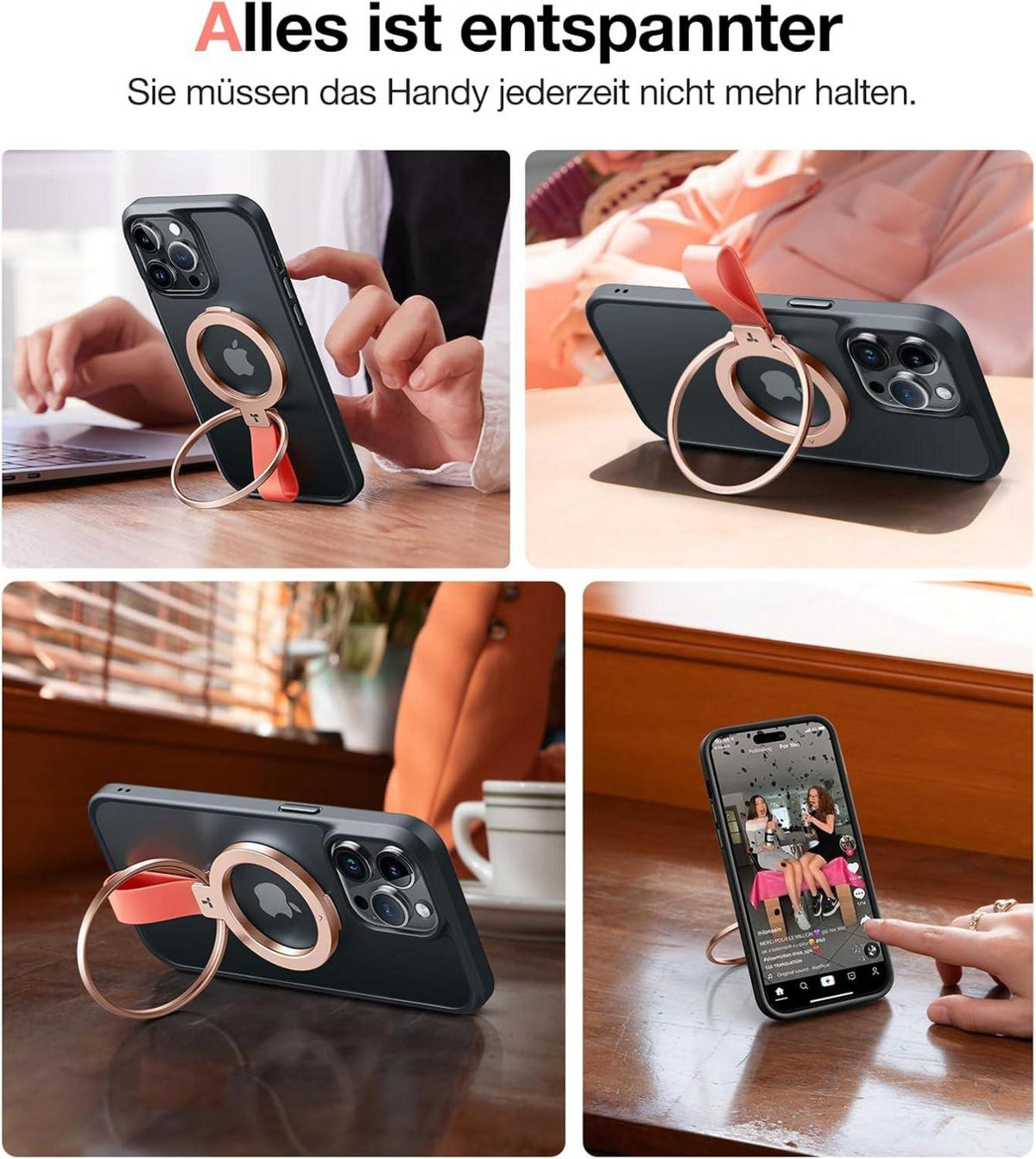 TORRAS Handy Ring für MagSafe 12N - 360°Drehbarer Fingerhalter & Ständer - Magnetisch - iPhone Samsung - Rosenrosa