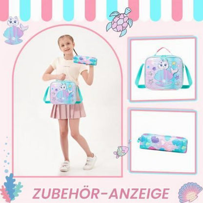 Schulranzen Trolley Mädchen Meerjungfrau Einhorn Rucksack mit Rollen Lila