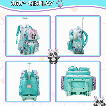 Kinder Trolley Rucksack Panda – Schultasche mit Rollen & Lunchpaket
