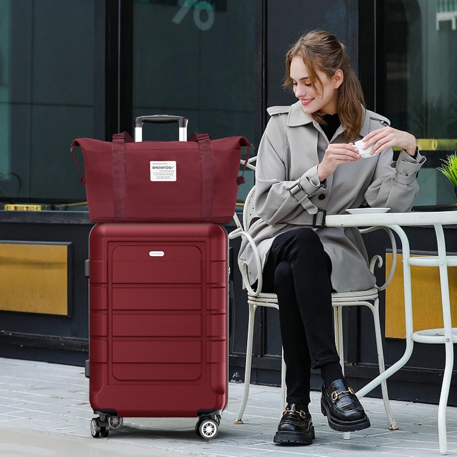 SHOWKOO Handgepäck Set 4 Rollen TSA ABS+PC Hartschale M-Rot