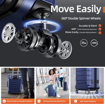 SHOWKOO Koffer Set TSA Schloss 4 Rollen Leicht Hartschale M Blau