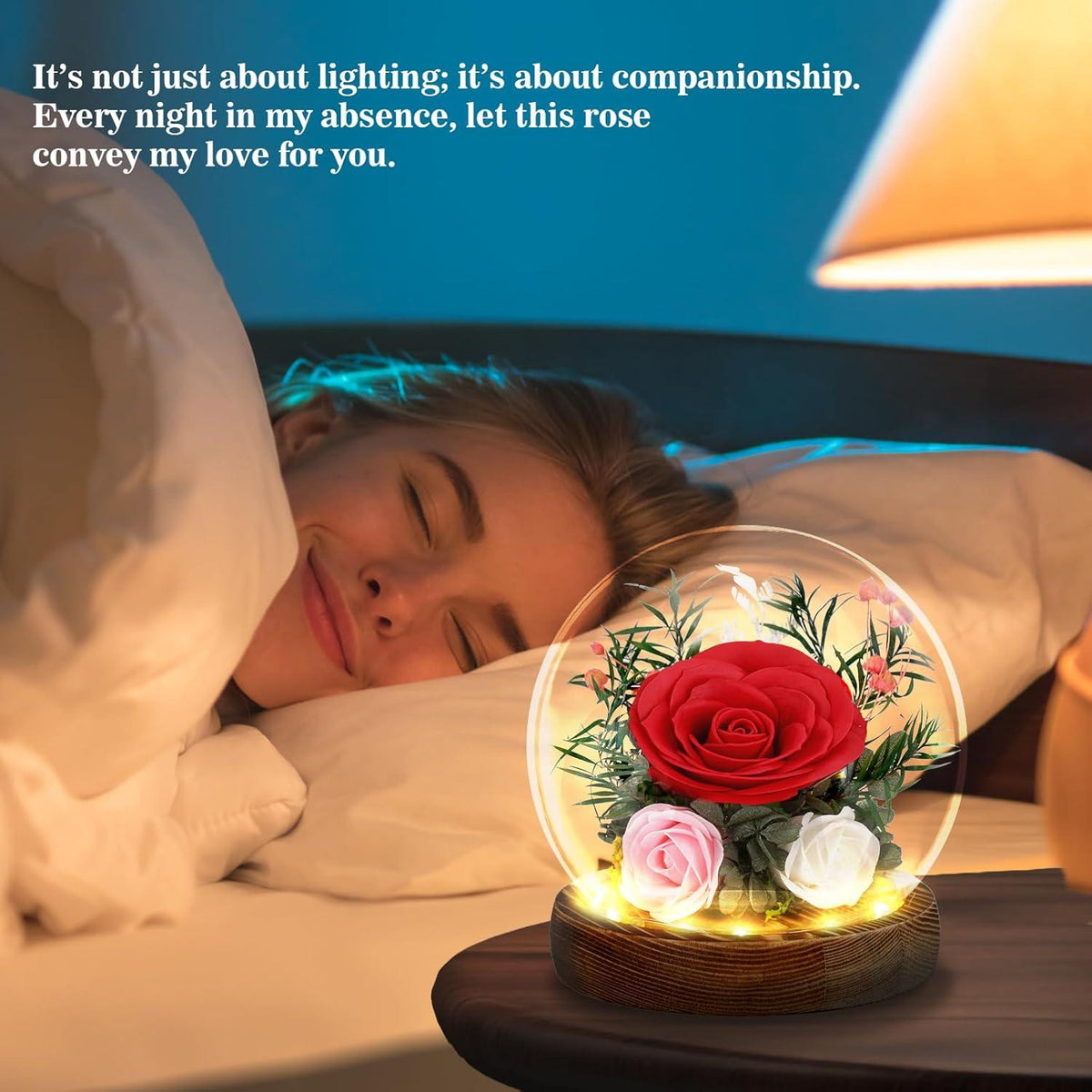 Ewige Rose im Glas mit Licht - 3 Infinity Rosen Geschenk Muttertag Valentinstag