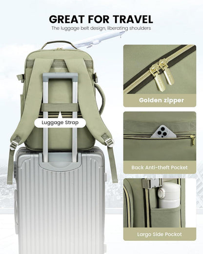 40L Damen Handgepäck Rucksack für Reise Laptop 17 Zoll Wasserdicht Graugrün