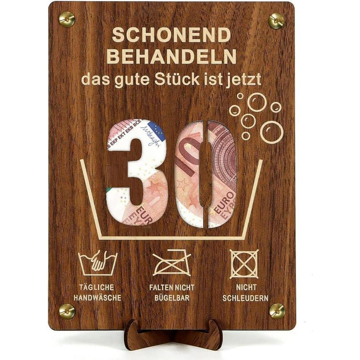 Holz Geldgeschenk 30. Geburtstag mit Karte, witzig & dekorativ