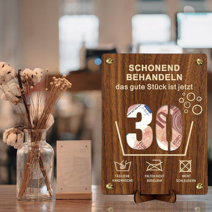 Holz Geldgeschenk 30. Geburtstag mit Karte, witzig & dekorativ