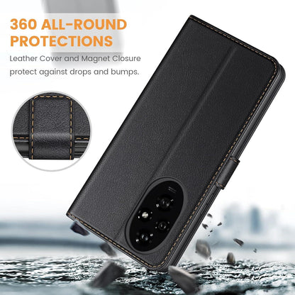 Handyhülle Honor 200 Premium Leder Klapphülle Schwarz Magnetverschluss