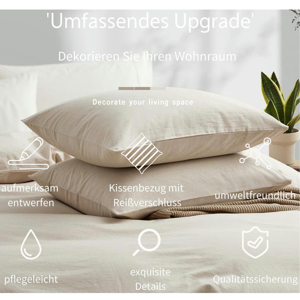 Renforce Baumwoll Bettwäsche Set Beige 135x200cm + 80x80cm