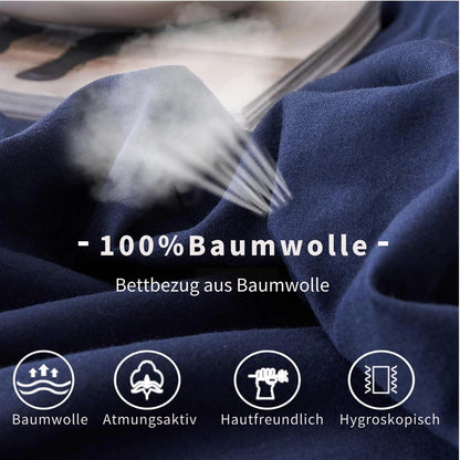 3-teiliges Bettwäsche-Set 220x240 Baumwolle Marineblau