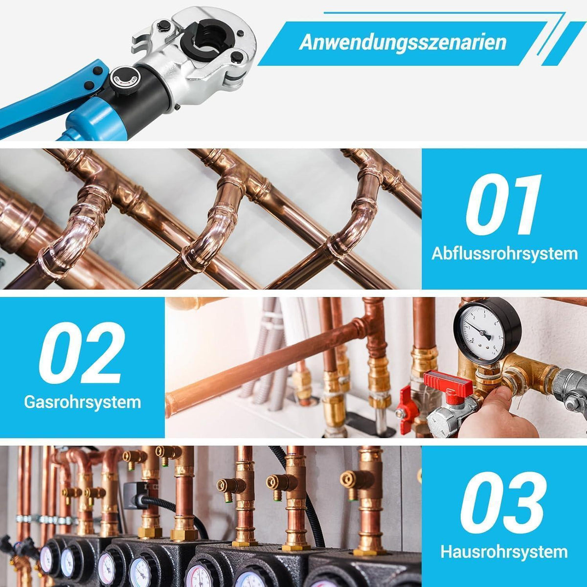 Hydraulik Presszange V-Kontur für Kupfer & Edelstahlrohr 12-28mm